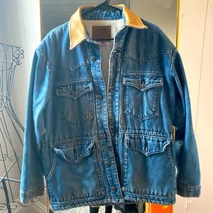 fleece lined denim jacket with leather collar